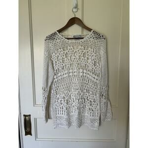 Vintage Reference Point Open Knit Pearl Sweater Womens Size Large White Grunge